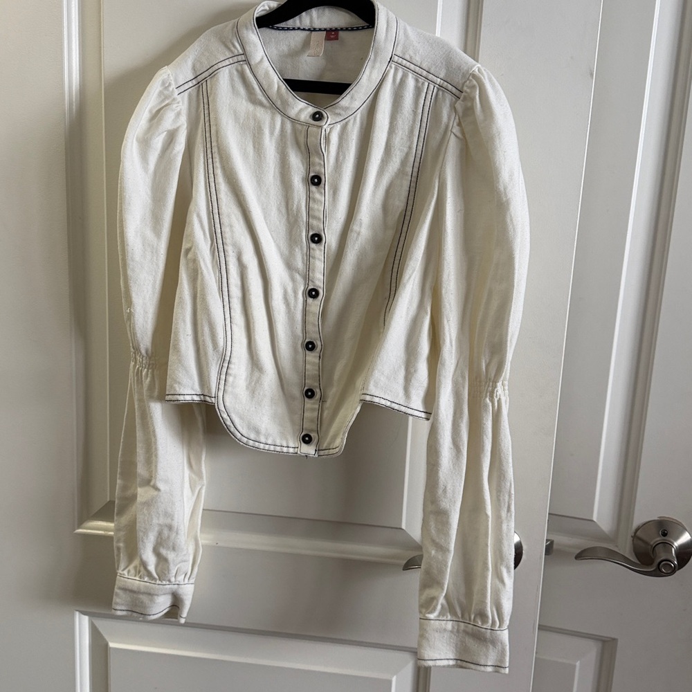 Pilcro Cream Cropped Button-Front Jacket - Anthropologie